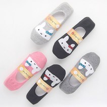 socean 여성 면혼방 논슬립 래빗 덧버선 양말 5켤레렌덤 여자 덧버선 애니몰 안미끄러운 안보이는 페이크 실리콘