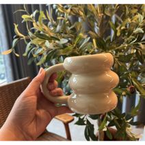 프리미엄 홈카페 볼록볼록 감성 베이지 블랙 머그컵