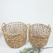 라탄 원형 빨래바구니 해초수납바스켓 라탄 메쉬 빨래바구니 2종, 브라운 S (30*25cm)