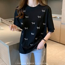 순면 코튼 큐빅강아지 루즈핏 티셔츠