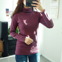 데이홀릭 여성 봄 가을 겨울 소프트 스트라이프 폴라 긴팔티 긴소매