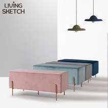 [리빙스케치]에덴 발롱 사각 스툴벤치 벨벳 로즈골드 보조의자 화장대의자 2인용의자, 민트