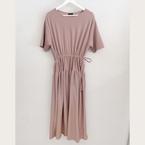 퍼니걸스 6279 라운드 무지 밴딩 스트랩 플레어 반팔 롱 원피스 여성의류