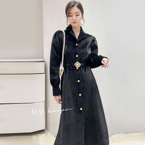 상견례옷차림 결혼식복장 44사이즈 아나운서 원피스 하객룩 긴팔 코트형 버튼 카라 미디 퍼플 오렌지