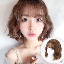 가발 여자 단발 그물 빨갛다 풀 세트 옥수수 파마 짧다 곱슬머리 둥근 얼굴 기질 반 완자 머리 가발 스타일, 콜드 우드