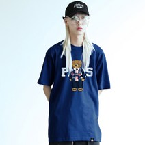 남자 여름 블랙 라운드티셔츠 리그앙 파리셍제르망 서포터즈 축구팀 곰돌이