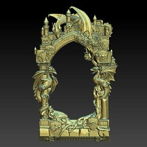 중세 시대 영감을 얻은 드래곤 도어 STL 3D 모델 릴리프 CNC 라우터 프린터 Artcam Aspire, 01 3D Print File