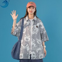 풀 프린트 트렌드 레트로 스트리트 여성 셔츠 반팔 여름 얇은 하와이안 셔츠 블라우스 여성 스포츠 셔츠 남녀공용 커플로 착용가능