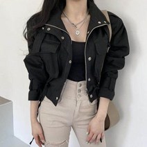 여성자켓 한국어 세련된 사파리 스타일 멋진 자른 자켓 여성 지퍼 플라이 Drawstring 디자인 짧은 코트 가을 2022 새로운 패션 Outwears