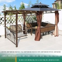 조립식 원목 파고라 야외 정원 정자 원두막, E.의자 3개+테이블+그네+커튼