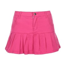 청치마 롱청치마 청치마코디 y2k 핑크 데님 플리츠 스커트 미니 솔리드 캐주얼 여성 핫