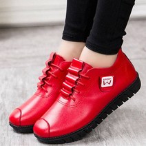 여성 반부츠 털안감 부츠 C m r P 가죽 발레 플랫 슈즈 캐주얼 워 화 용 레드 블랙 숙녀 신발 가을