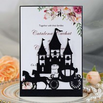 25Pcs 캐리지 성 결혼식 초대장 진주 종이 레이저 컷 인사말 카드 베이비 샤워 감사, [03] 25Pcs Black
