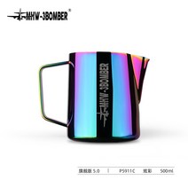 커피 넉박스 대형 프레스 찌꺼기 고무바 거름방 박스봉 디스트 리뷰터 스탠드 서랍형 수동 핸드 그라인더 미니 MHW-3BOMBER 폭격기 악어 입 커피 라떼 아트 우유 탱크 스테인레스 스틸 양각 뾰족한 입 우유 거품 컵, 컬러풀한 500ML-플래그십 에디션 5.0