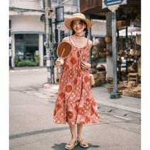 에스닉 레드 페이즐리 롱 비치원피스 나시 시원한 여름 바캉스 해변 휴양지 인디언 원피스 비치웨어