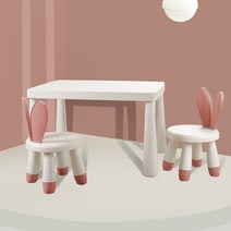 레빗체어 토끼의자 어린이책상세트 이케아폴책상 소형 등받이의자, 흰색 테이블 + 빨간 토끼 의자 2 개