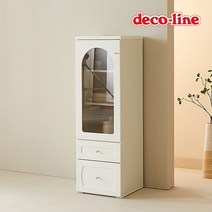 데코라인 코넬 버터 유리도어 틈새 장식장 수납장 400 DGJ088, 화이트+화이트대리석