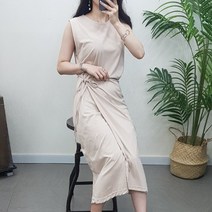 제이후 무지 라운드 면 리본 랩 나시 롱원피스