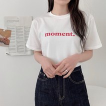 여성 모달 면스판 모먼트 레터링 반팔티셔츠