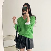 순이들 여성 색감예쁜 꽈배기 브이넥 니트