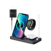 최신형TEPNICAL 무선 충전기 Qi 인증 4 in 1 급속 충전 15W/10W/7.5W iPhone 14 / Plus/14 Pro Max 13 12 Galaxy S20 /S10, 검은색