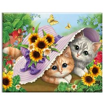 FASEN DIY 보석십자수 캔버스 형액자 세트 40 x 50cm, 40*50 cm, K046 장난꾸러기 고양이