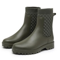 여성장화 Rainboots-여성 격자 무늬 캐주얼 여성 부츠 패션 송아지 장화 워터 슈즈 슬립온 미드 튜브 성인