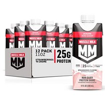 단백질 보충제 Muscle Milk Genuine Protein Shake Chocolate 20g Protein 11.16 Fl Oz (Pack of 12) Packagi, Carton, Strawberries N Crème_1 Count