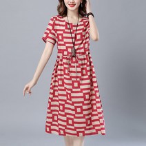 마원피스 중년 여성 2022 여름 와이드 루즈핏 40대 엄마 하프기장 얇은 린넨 빅사이즈 4802587682, 185 레드 2XL140-158 근