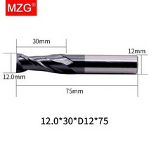 MZG-2 플루트 HRC45 CNC 선반 가공 탄소강 키홈 그루브 밀링 공구 커터 플랫 스퀘어 솔리드 카바이드 엔드밀 1 피스, 12.0mmxD12x75L-2F45C