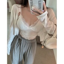 야오야오 엔젤링 레이스 크롭 나시 가디건 세트