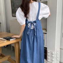 뒷리본 청 멜빵 롱원피스