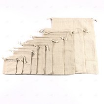 린넨 무지 면 천 마 주머니 파우치 이너백 더스트백 조리개 스트링 15x20cm