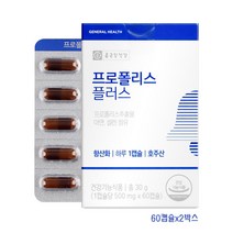 종근당건강 프로폴리스 플러스 호주산 플라보노이드 아연 셀렌 항산화 면역력 높이는영양제 고함량 입안 구강 환절기건강 60캡슐, 2박스, 60정