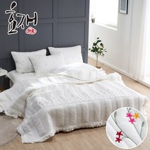 정원 꽃자수 피그먼트 스프레드 베개세트(Q) by효재, 화이트