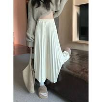 맨드리 밴딩 플리츠 모직 주름 롱 스커트