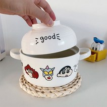 짱구 식기세트 텐동 손잡이 그릇 면기 라면용기 우동그릇 화이트 주방 냄비 2종, B