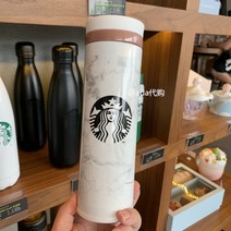 스타벅스 곰돌이 & 여신로고 사이렌로고 화이트 그린 보온 보냉 써모스 보온병 텀블러 350ml, 화이트골드대리석문500ML