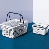 다용도 손잡이 바구니 사각 플라스틱 소쿠리 바스켓 펜트리 수납바구니 적층 기숙사빨래바구니, 소, 그레이&네이비