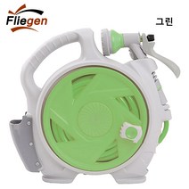 Fliegen 물 호스릴 정원호스 키모스리빙 7기능 분사기 + 호스 15m + 수도꼭지 연결구 +보관걸이 세트, GHS-01GN 그린