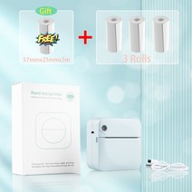 포토 미니 프린터 포켓 휴대용 mini pocket Thermal label 무선 bluetooth connect to mobile phone for android iphone, 파란색 3 종이