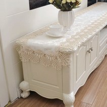 방수테이블보 테이블보 식탁보 패브릭아트 직사각형 거실 티테이블보 유럽식 레이스 테이블플래그 가정용 코튼린넨 상큼 덮개천, T04-L42카키, C10-40*115cm사용 미니화장대
