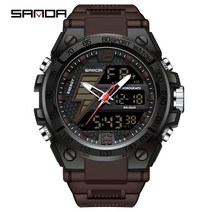 남성시계 듀얼디스플레이 SANDA 남성용 오리지널 시계 럭셔리 듀얼 타임 LED 라이트 S 쇼크 스팟 디지털 손목시계 밀리터리 스톱워치 알람 시계