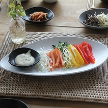 도자기 조약돌 롱 디쉬 27.6cm 생선접시 반찬접시 무광접시 신혼그릇 3color, 그레이, 1개