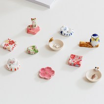 고양이 강아지 꽃잎 캐릭터 귀여운 미니 인센스스틱 홀더, 사각 꽃 무늬 - 레드