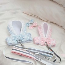 강아지 왕 리본 하네스 옷 애견 사계절 레이스 매쉬 가슴줄 의류, 리드줄 추가, 핑크