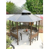 조립식 원두막 파고라 사각 옥상 가제보 전원주택 마당 썬테크, [3.5미터]육각정자+좌판4개