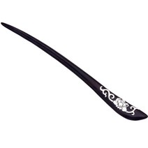 흑단 나무 상감 스털링 실버 모란 머리핀 복고풍 중국 스타일-93517