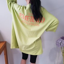 상상그이상 여성용 국내제작 에메랄드 박스 반팔 빅사이즈 라운드넥 이너 면티셔츠 레깅스코디 빅레터링 포인트 편안한코디 반소매 롱티셔츠