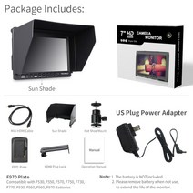 Feelworld-FW759 7 인치 IPS 1280x800 카메라 필드 DSLR 비디오 모니터 피킹 포커스 HD 7 인치 LCD 모니터 BMPCC Canon Sony 용, US Plug Type